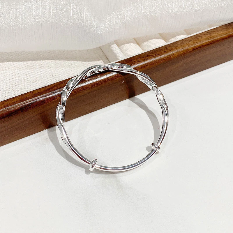 New Fashion Silver Color Smooth Mobius Push Pull Cuff Open Bangles for Girl Gift Bilezik Bracelet Women Wedding Jewelry Pulseras