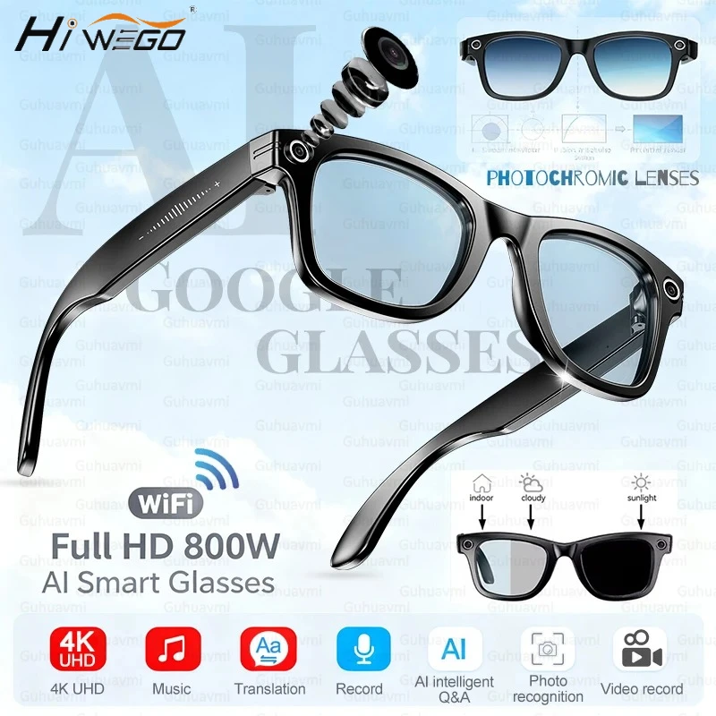 2025 nouveau 800W Pixel UHD caméra lunettes intelligentes enregistrement vidéo AI reconnaissance Photo réponse traduction Bluetooth appel lunettes de soleil