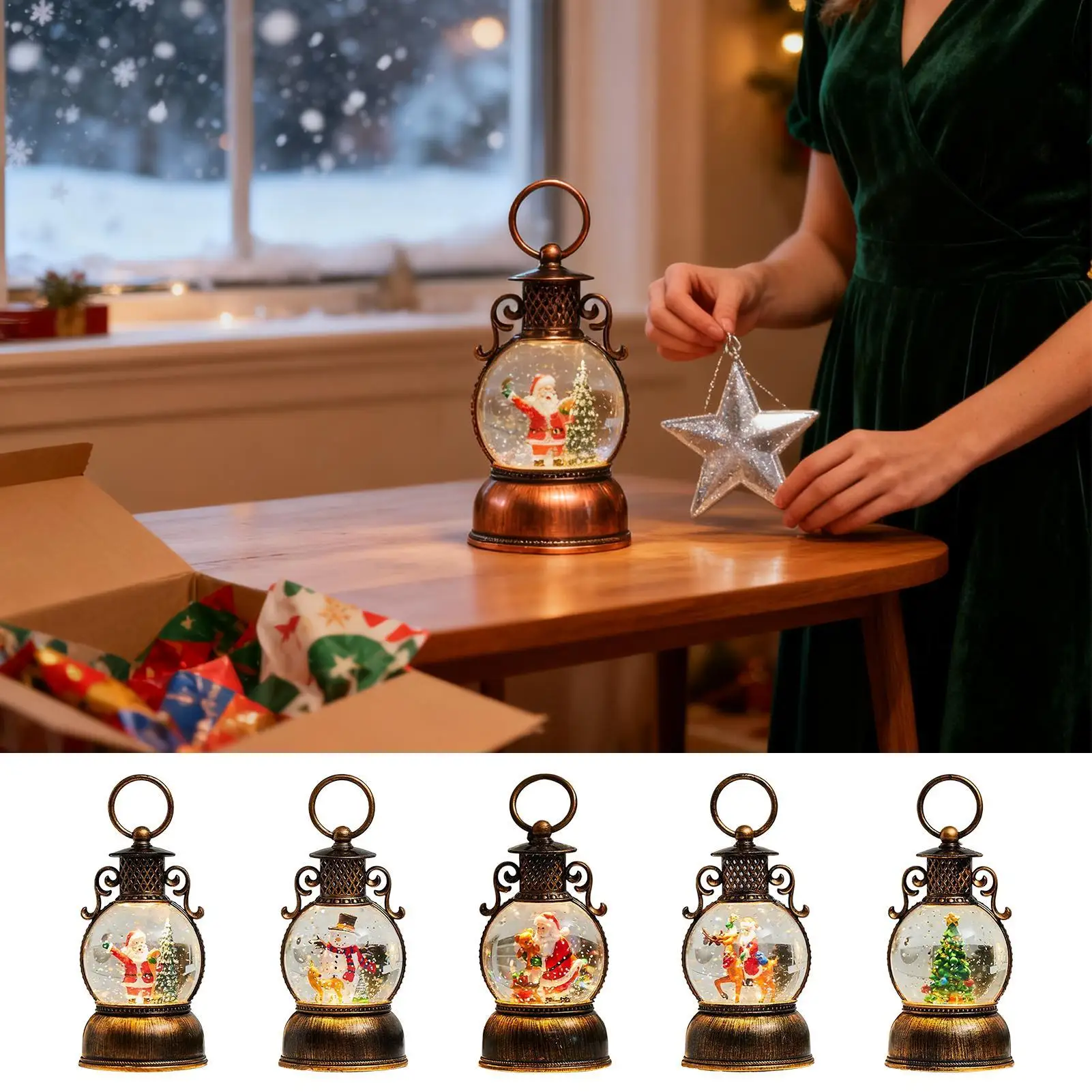 Snow Globe For Christmas 6-Hour Timer With Handle Lighted Christmas Globe Santa Decor For Friends Teens Men Women Mantel Dining
