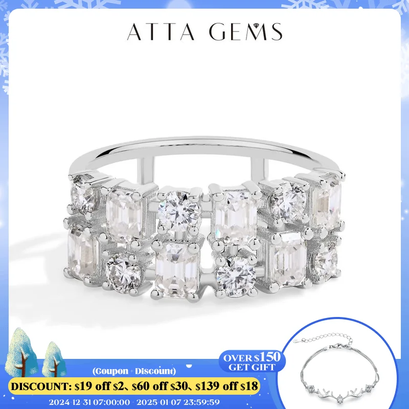 

ATTAGEMS D VVS1 Sparkling Moissanite Rings S925 Silver 18K Gold Plated Two-layer Lab Diamonds Engagement Wedding Gift for Women