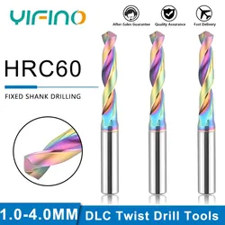 YIFINO 1.0-4.0mm For Aluminum HRC60 Colorful DLC Coating Tungsten Steel Fixed Shank Drilling Twist Drill Tools