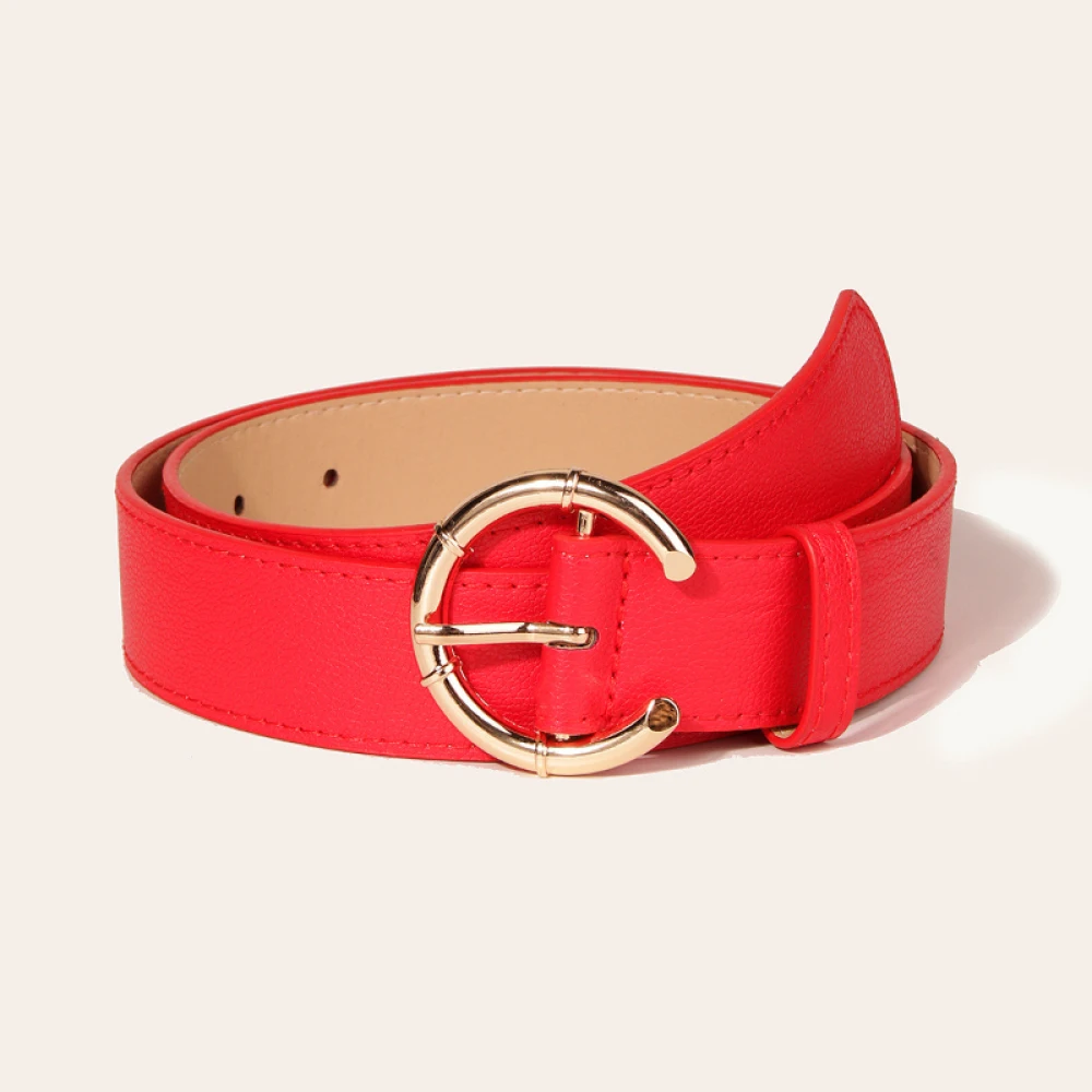 New C-Shape Bamboo Knot Buckle Small Lychee Grain Women's Belt, Urban Fashion for Office Ladies, Factory Direct In Stock