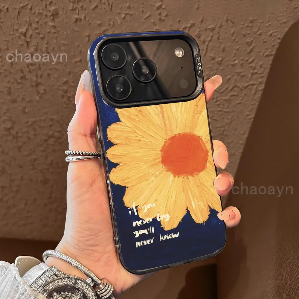 حافظة هاتف على شكل زهرة زيتية صفراء مناسبة لهاتف آيفون 17 16 15 14 13 12 11 Pro/Max/Plus غطاء خلفي مضاد للسقوط ومقاوم للصدمات