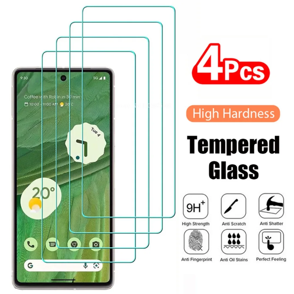 4PCS Tempered Glass for Google Pixel 8A 8 Pro 7 7A 6 6A 5 5A 4A 4 XL 3 9H Protective Transparent Screen Protector Film Glass