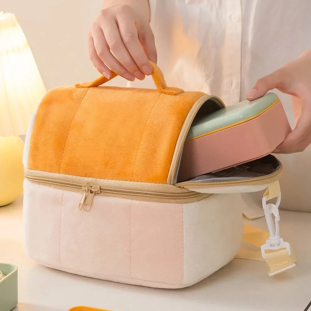 Embroidered Name Toast Bento Bag Double-Layer Cooler Bag with Anti-Dirty Hand Portable Thermal Pouch for Picnic Daily Use Unisex