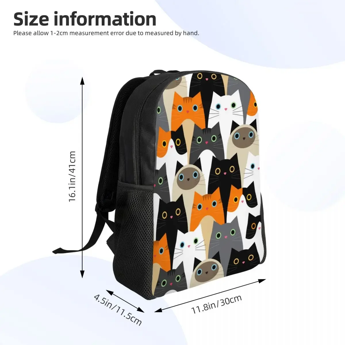 Customized Funny Cute Cats Pattern Backpacks Men Women Fashion Bookbag for School College Bags