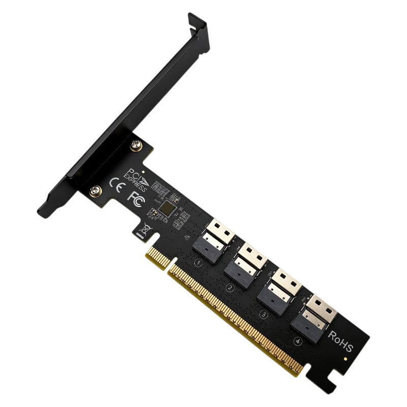 NEW 4 Port SFF-8654 4i SlimSAS to PCI Express 4.0 X16 Bifurcation Riser Card Splitter Adapter For GPU Graphics Card U.2 NVMe SSD