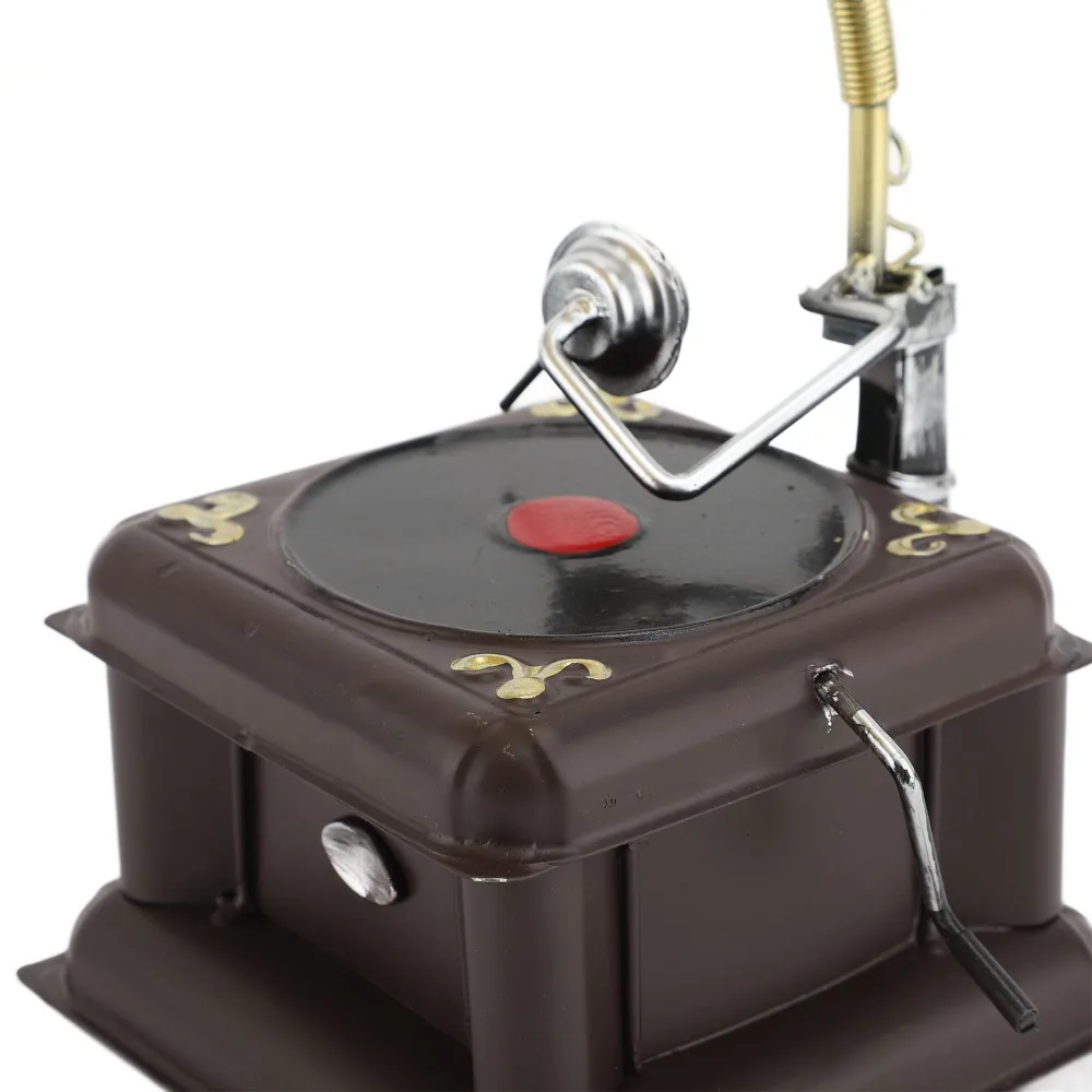 2pcs Iron Phonograph Model Red Bronze Bronze Record Player Model Nostalgic Classical Gramophone Music Box Table Decor