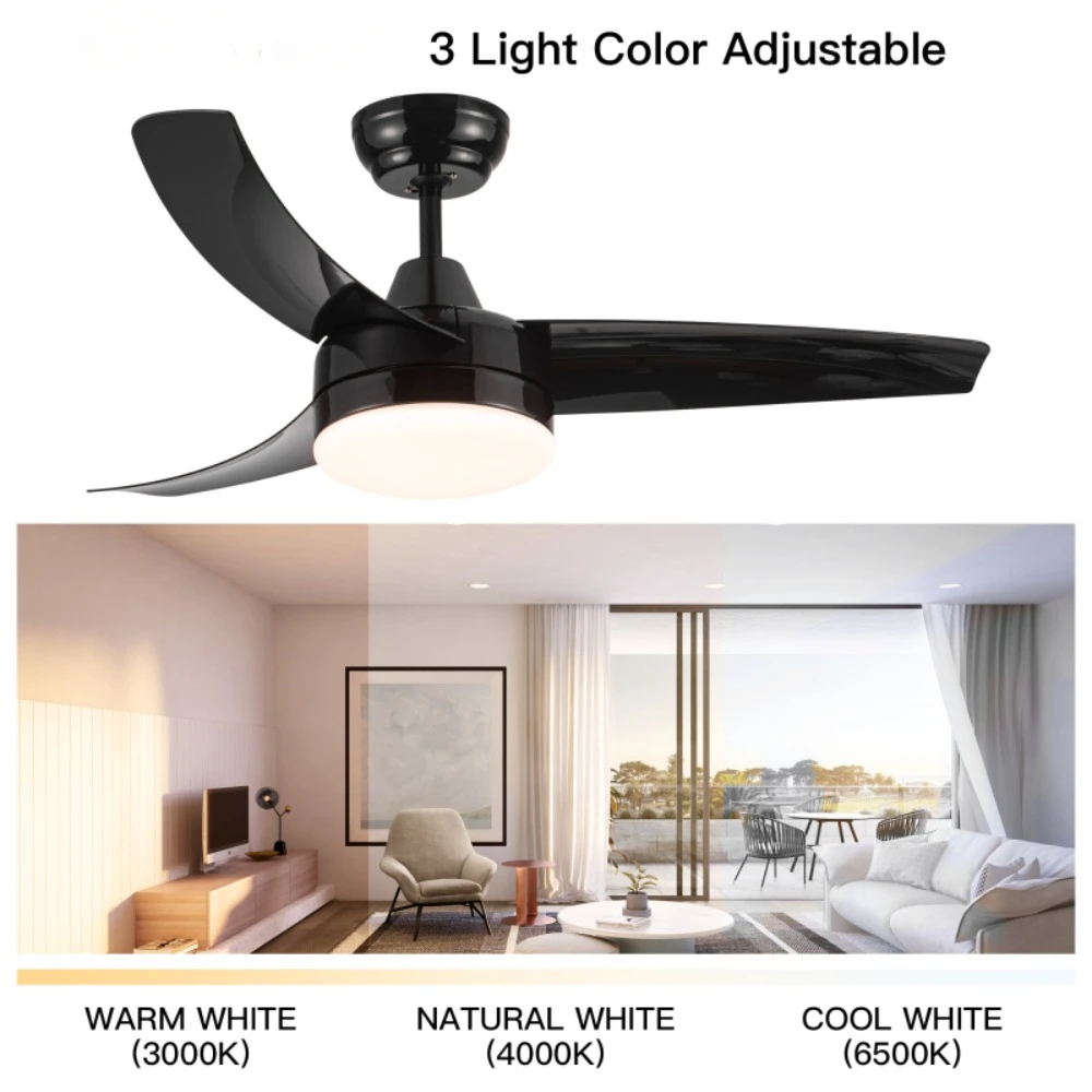 Luz LED integrada Ventilador de teto, preto fosco, ventilador elétrico, aparelhos de refrigeração, eletrodomésticos