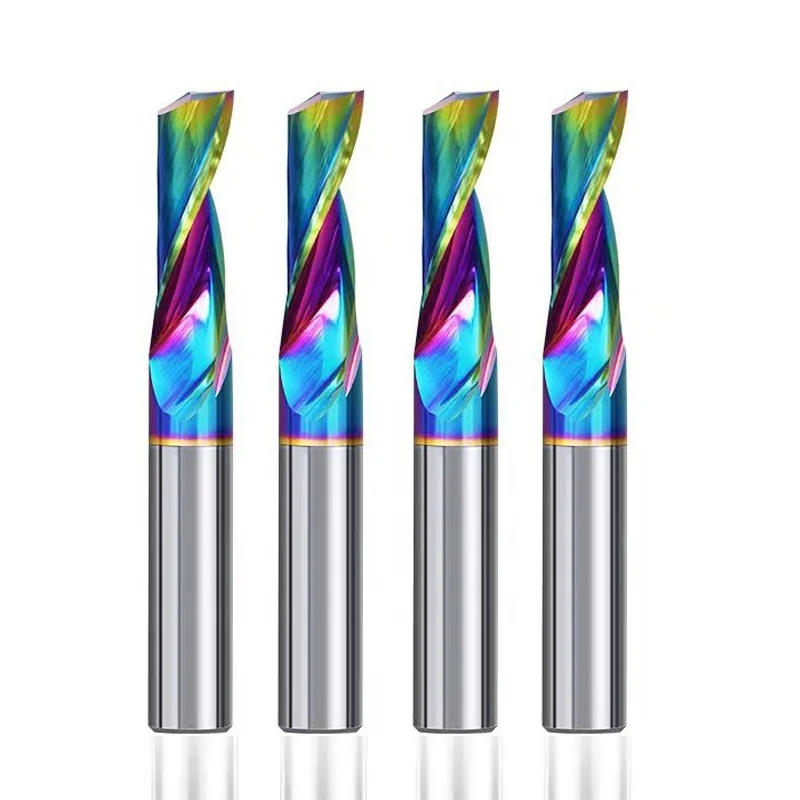 1 個 DLC カラー塗装シングルフルート超硬エンドミル CNC タングステン鋼アルミフライスカッター 2 ミリメートル 3.175 ミリメートル 4 ミリメートル 6 ミリメートル