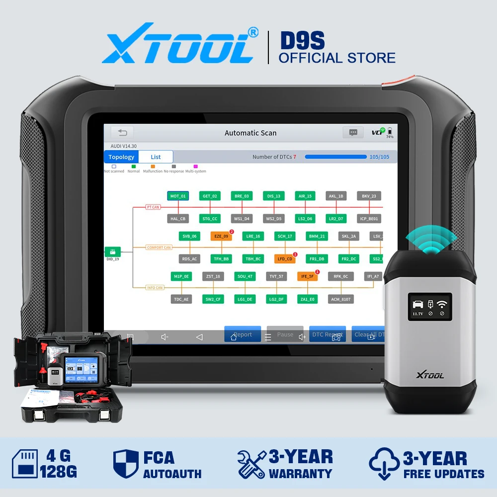 XTOOL D9 D9S Full System Car Diagnostic Tool Bi-Directional Control ECU Coding 42+ Resets Key Programming DOIP CANFD Topology