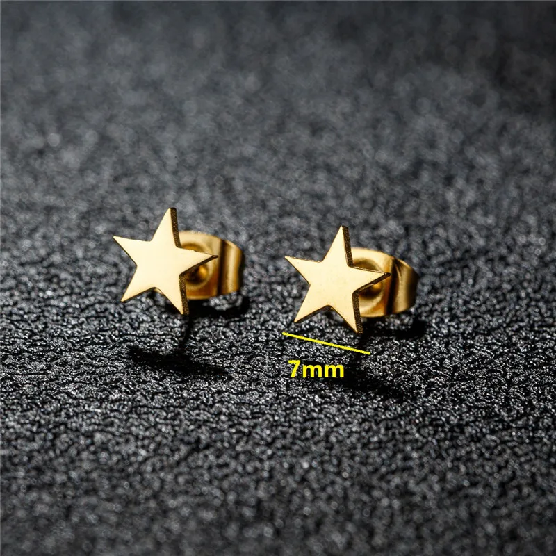 4Pairs/Lot Stainless Steel Round Ear Studs Black for Men Women Minimal Geometric Jewelry Heart Moon Star Earrings Pendientes