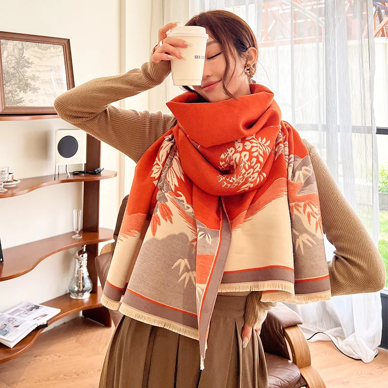 Autumn/Winter Luxury Women Scarf Imitation Cashmere Wrap Versatile Warm Tassel Large Shawl Fashion Blanket