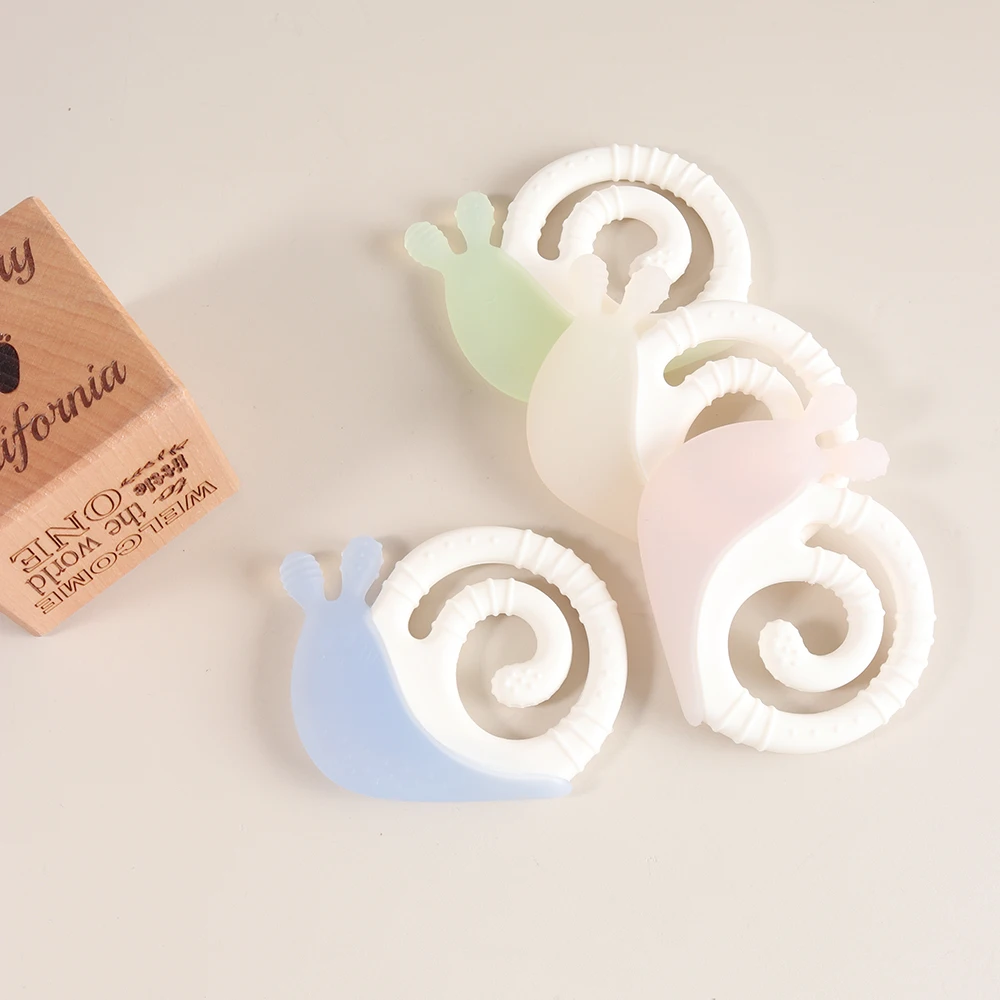 Cute Jelly Color Snail Baby Teether Food Grade Liquid Silicone Teething Toy BPA Free Soft Gum Massager for Newborn 0-12 Months