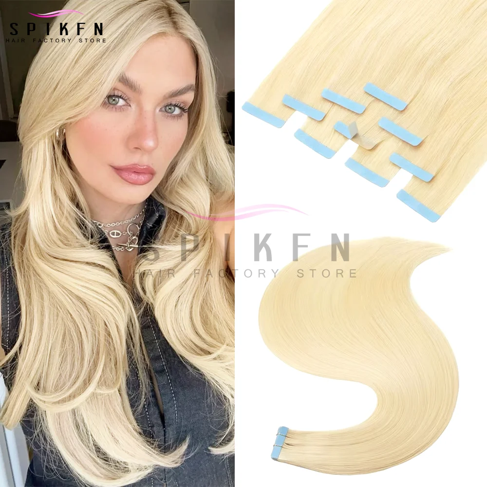 12-24인치 인모 테이프 익스텐션, 심리스 내추럴 스트레이트, 20개/팩, 30g 테이프, 금발, 간편 착용