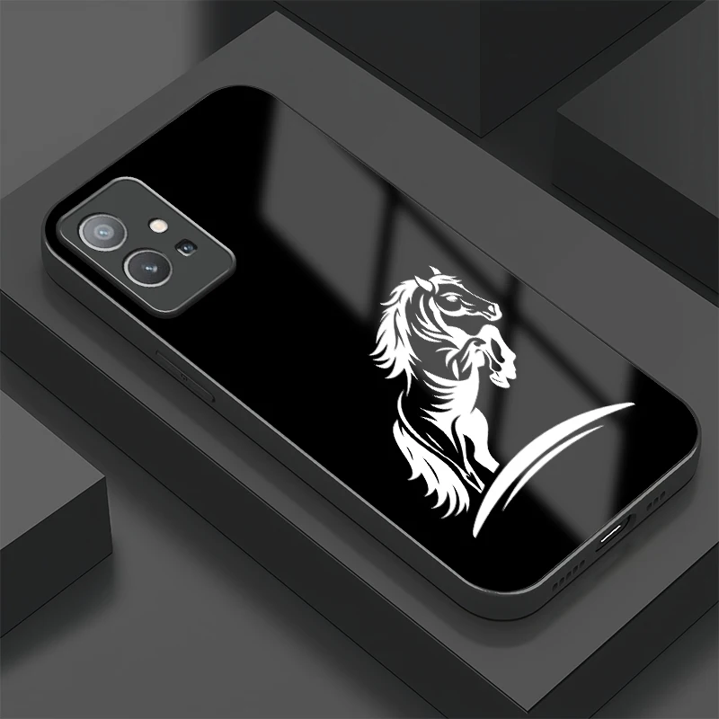Phone Case For Vivo Y55 5G Y53S Y35 Plus Y33 Y33S Y52T Y52 Y51A Y51 Y50 Y39 Y36 Fashion Horse Print Shockproof Glass Cover