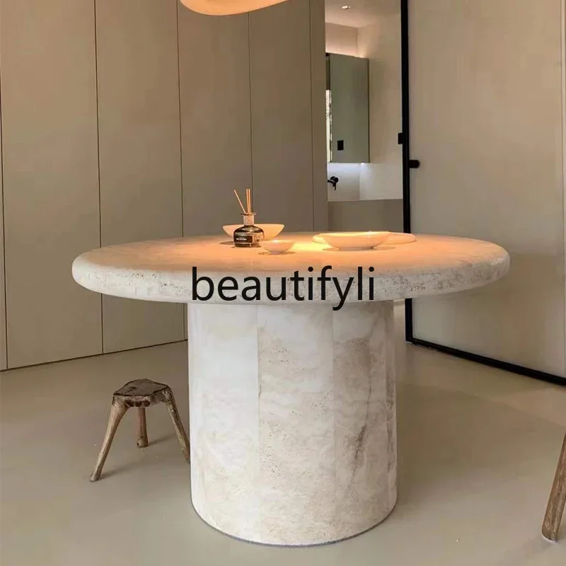 

A57 Marble Dining Table Natural Restaurant Round Table Travertine Minimalist Dining Table Hotel