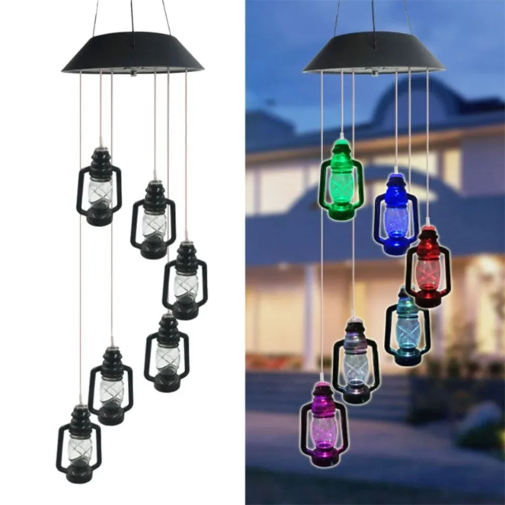 Solar Wind Chimes Vintage Bottle Color-Changing Light Mobile Hanging Chimes Gifts for Mom Teacher Garden Decoration Waterproof