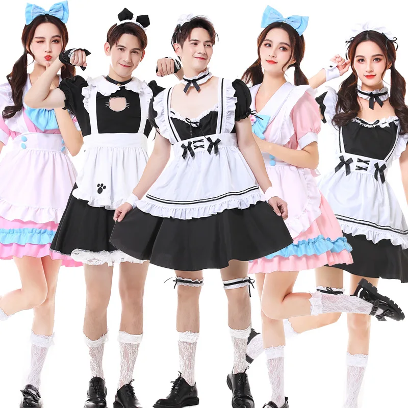 

Men Women Black White Plus Size Maid Outfit Japanese Lolita Anime Cosplay Costume Cute Male Maid Dress Cross Dressing