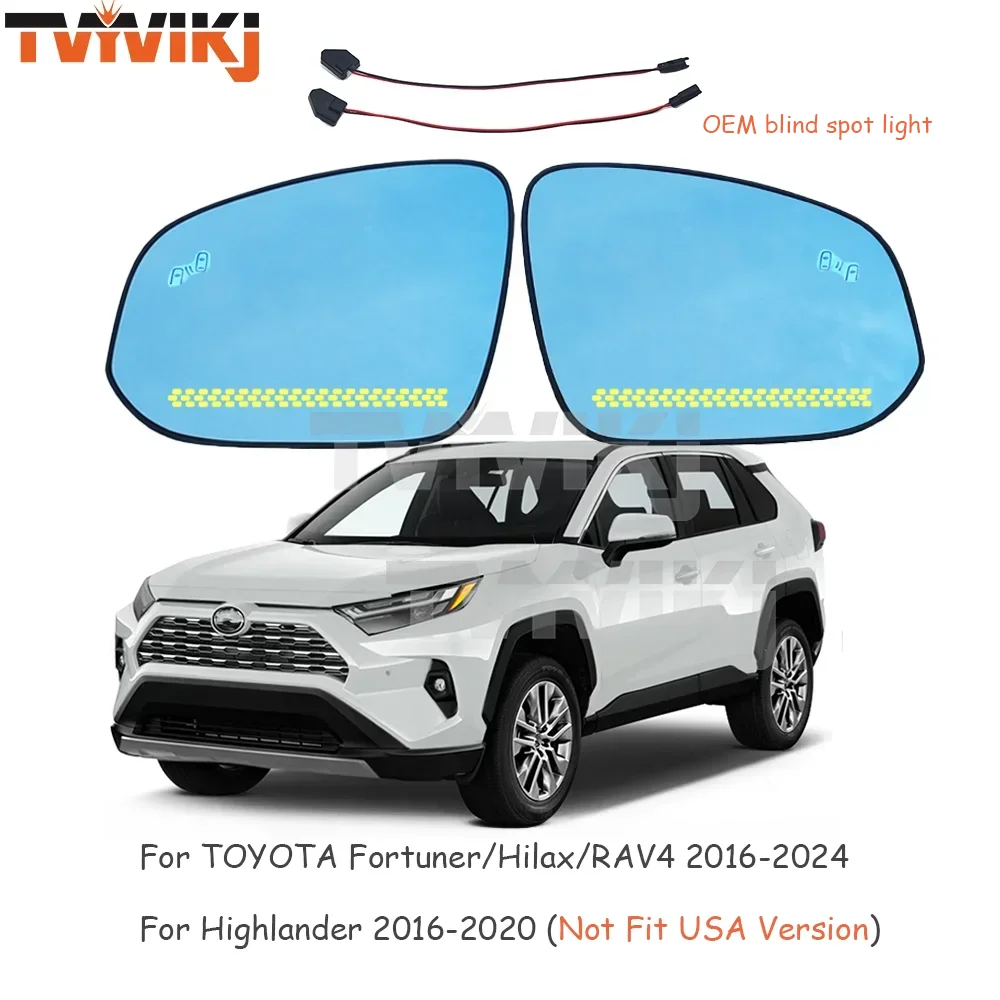 1 pair Side Rearview Mirror Blue Glass with LED indicator BSA For TOYOTA Fortuner/Hilux/RAV4 2016-2024 For Highlander 2016-2020