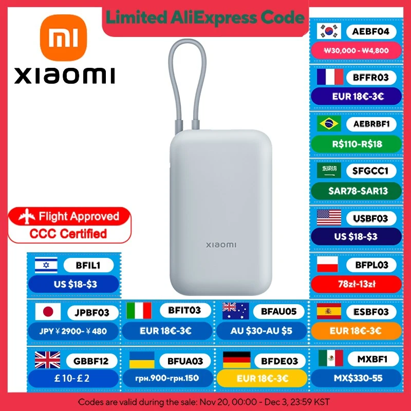 

Xiaomi 10000mAh Pocket Power Bank 22.5W, Built-in Type-C Cable, Triple Output, Portable Battery Fast Charging for iPhone 15 16