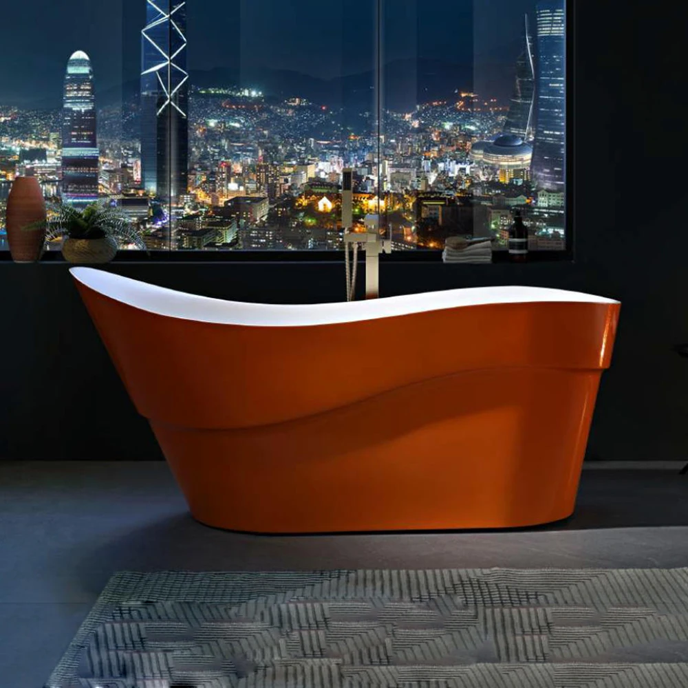 

67" Unique Design Acrylic Seamless Joint Bathtub Minimalist Aesthetics Freestanding Backrest Tub 8053