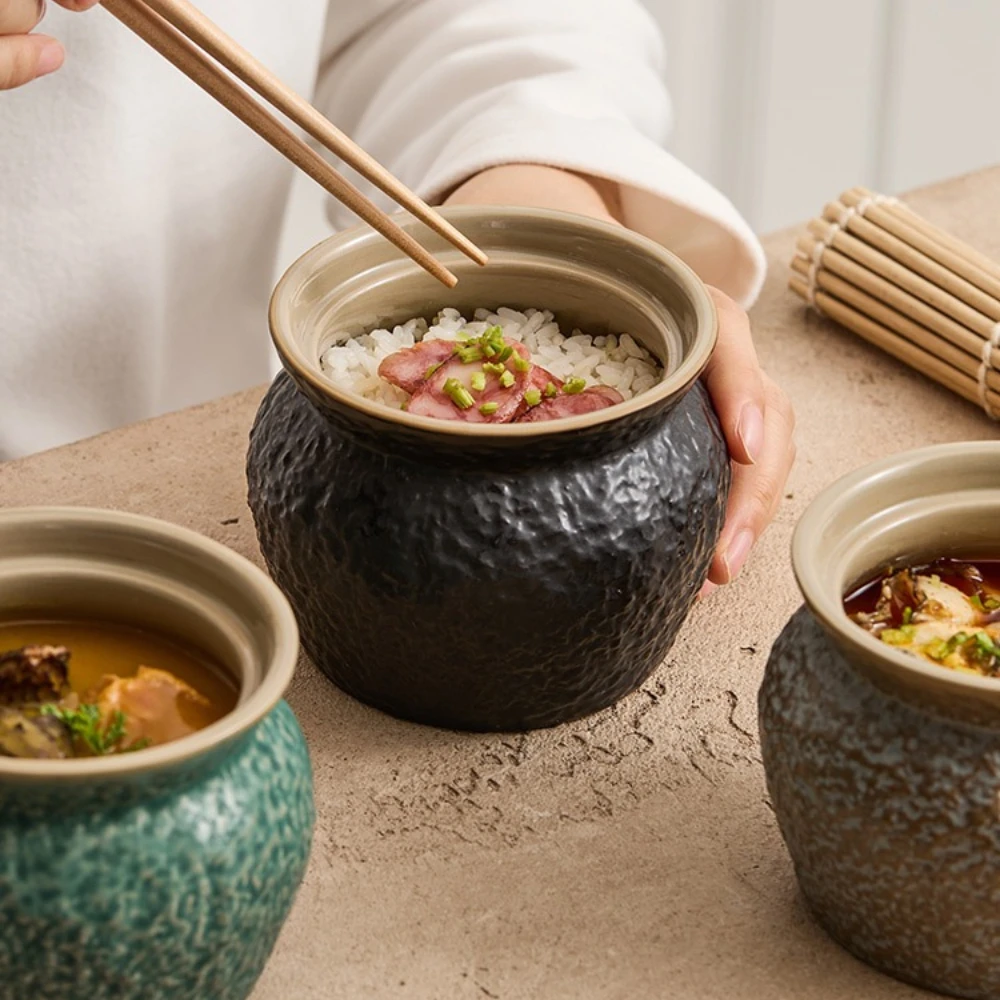 Rock Patterned Tile Stew Pot Home One Person Soup Pots Pork Ribs Black Chicken Soup Health Soup Pot Ceramic Steaming Egg Pots