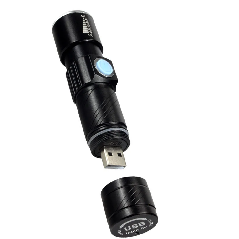 مصباح يدوي LED صغير قابل لإعادة الشحن عبر USB، شعلة محمولة ساطعة للتخييم والمشي لمسافات طويلة والأنشطة الخارجية وظيفة تكبير طويلة المدى باللون الأسود #5