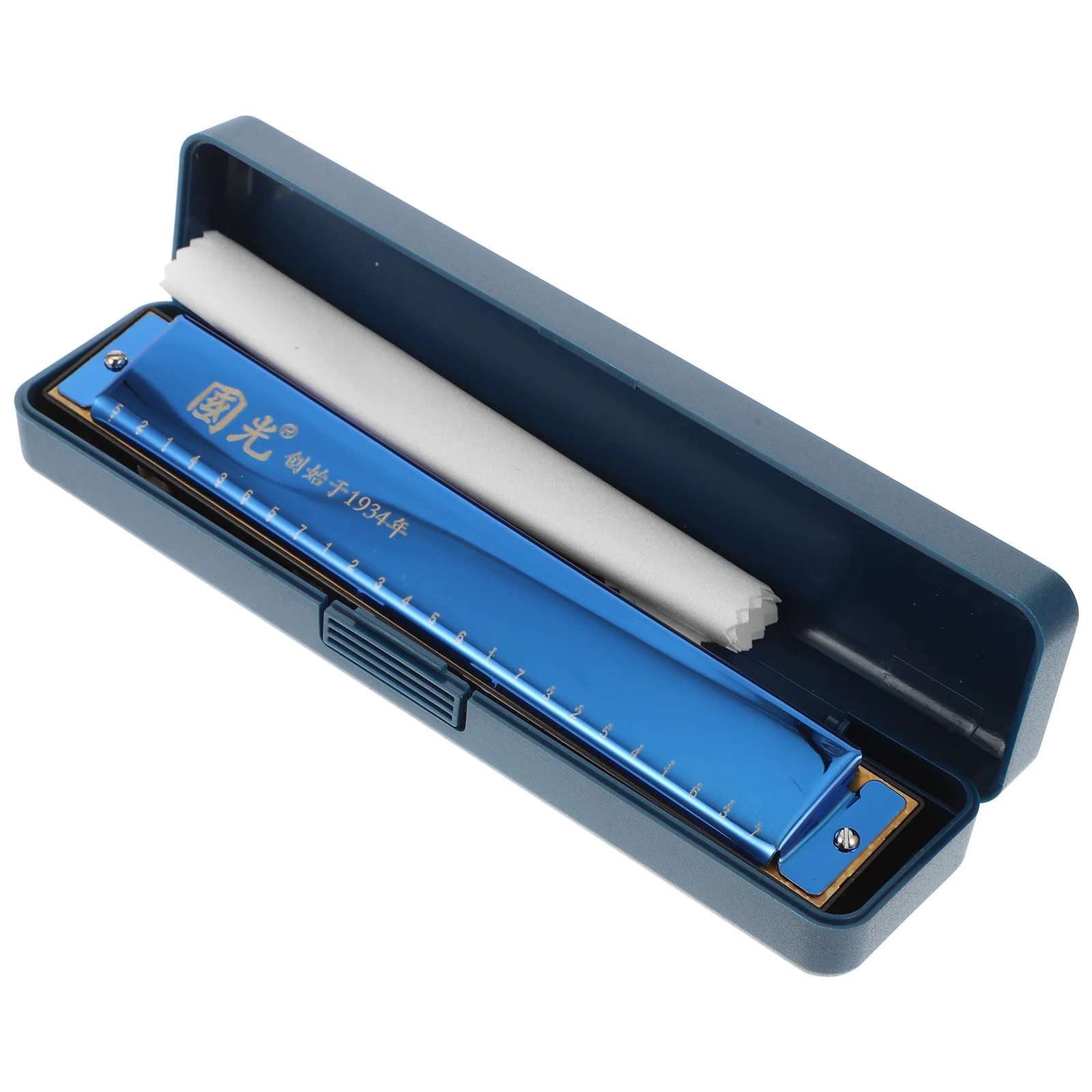 

24 Notes Harmonica Portable Hole Key Creative Musical Instrument for Kids Blue Stainless Steel 24-hole Child