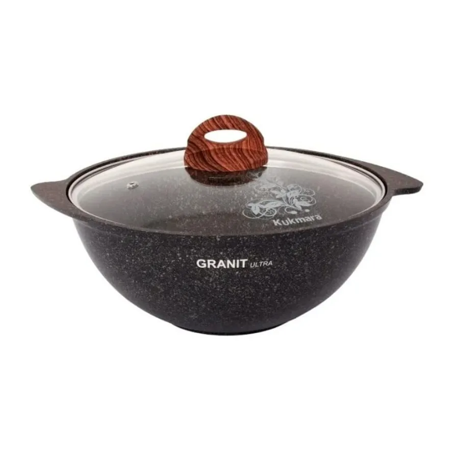 

Алюминиевая кастрюля Wok Kazan с крышкой Granit Ultra NonStick Kazan для приготовления пилы со стеклянной крышкой 3,7 л. Кемпинг Cookwa 3,5 л