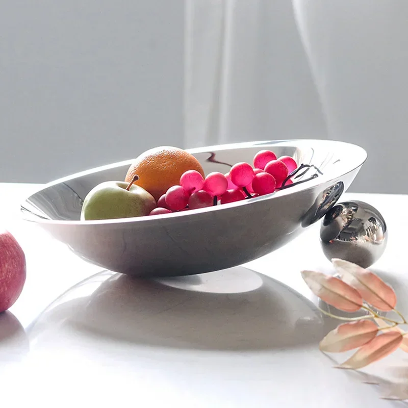 Creative Modern Minimalist Luxury Stainless Steel Decorative Tray, Metal Tableware, Fruit Platter, Home Decor, Living Room Dinin