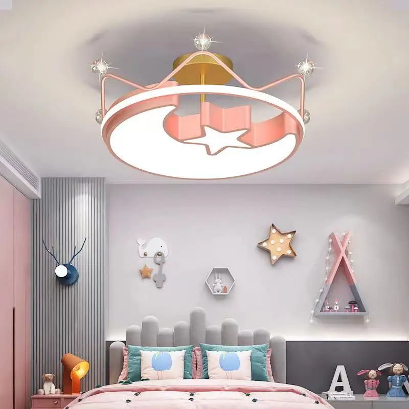 

Princess Crown chandelier girl room light ceiling star moon pendant Kids Baby children bedroom decor pink ceiling lamp Lustre