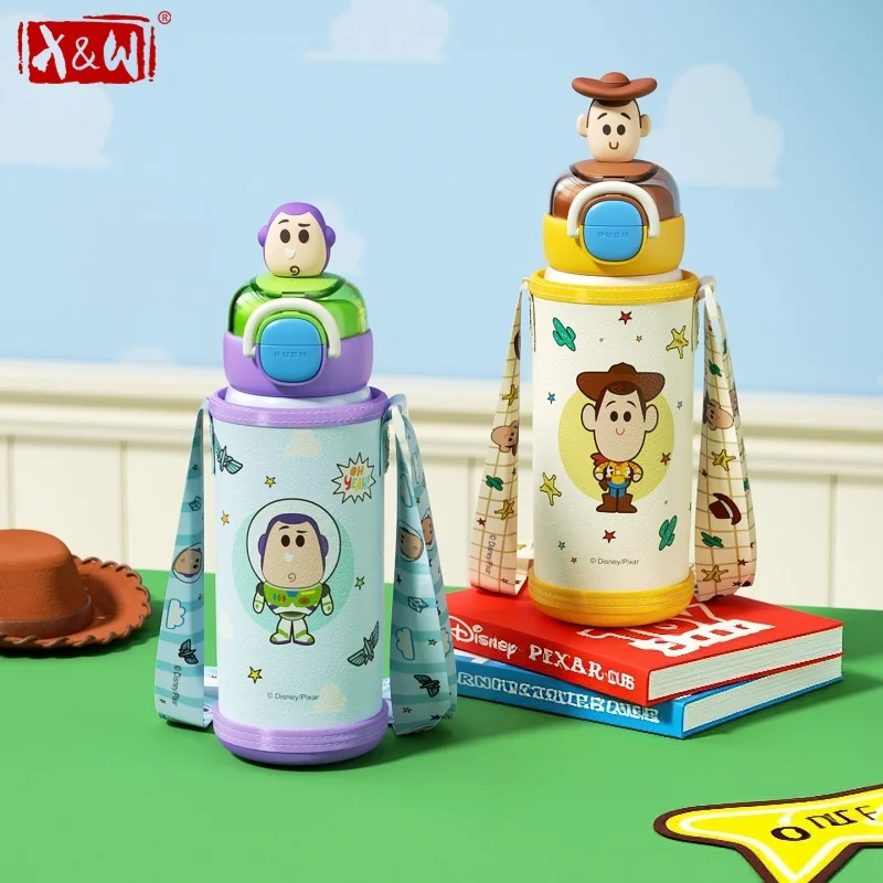 X&W Toy Story Kids Vacuum Flasks 316 Stainless Steel Woody Straw Water Bottle with Cute 3D Character Doll Lid Outdoor Tumbler