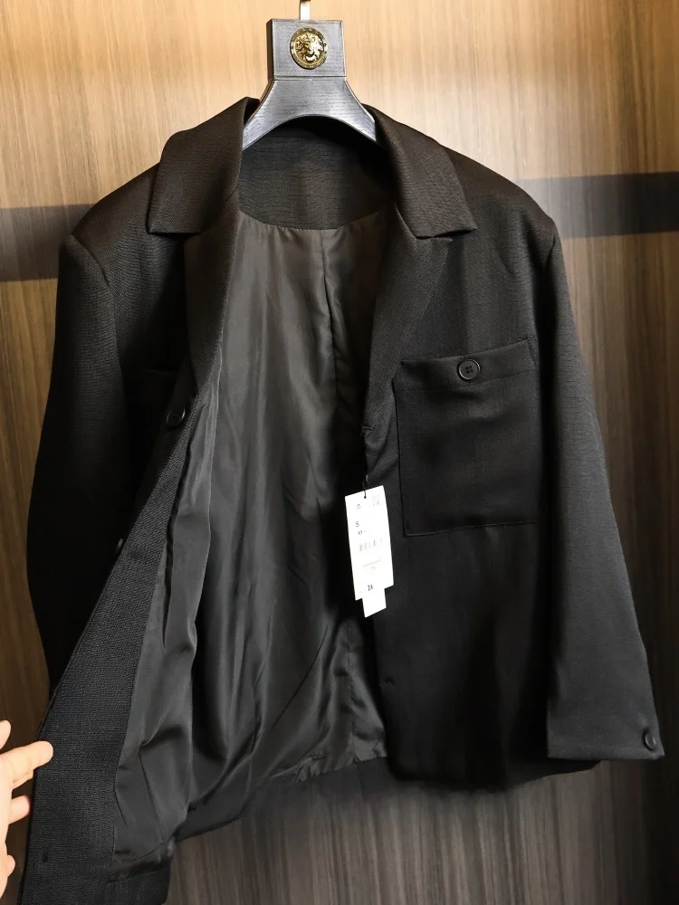 Loose Fit Men's Casual Suit Jacket Mixed Fabric Autumn Commute Versatile Style Breathable Long Sleeve Single Button Closure