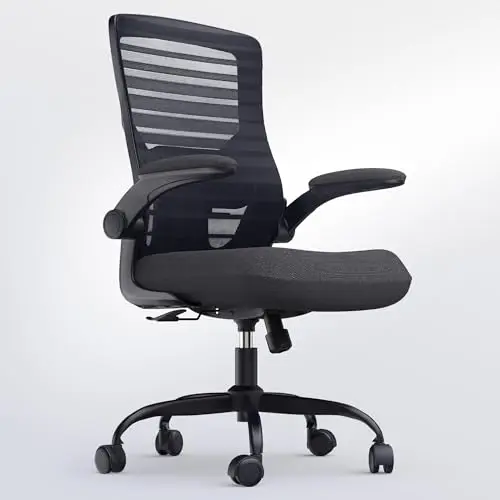 Black Ergonomic Office Chair With 4-Inch Foam Seat, Mesh Backrest, Adjustable Lumbar Support And Flip-Up Armrests