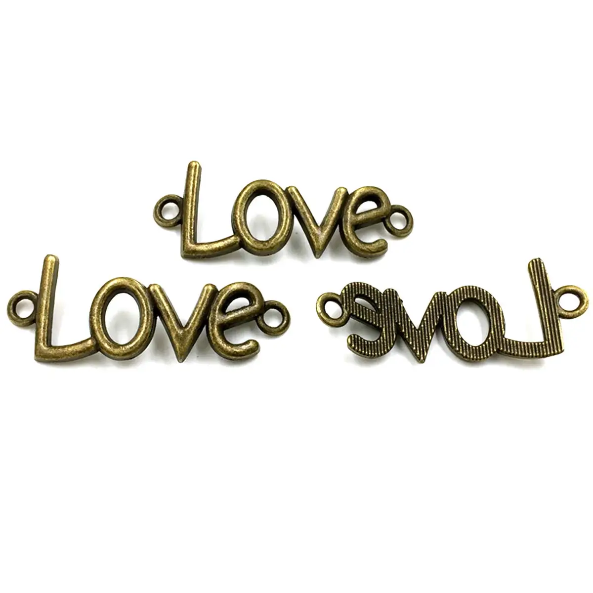50PCS Bronze Tone Bent Love Charm Connectors 40x16mm DIY Bracelets Jewelry Accessories Handmade Material Pack Findings