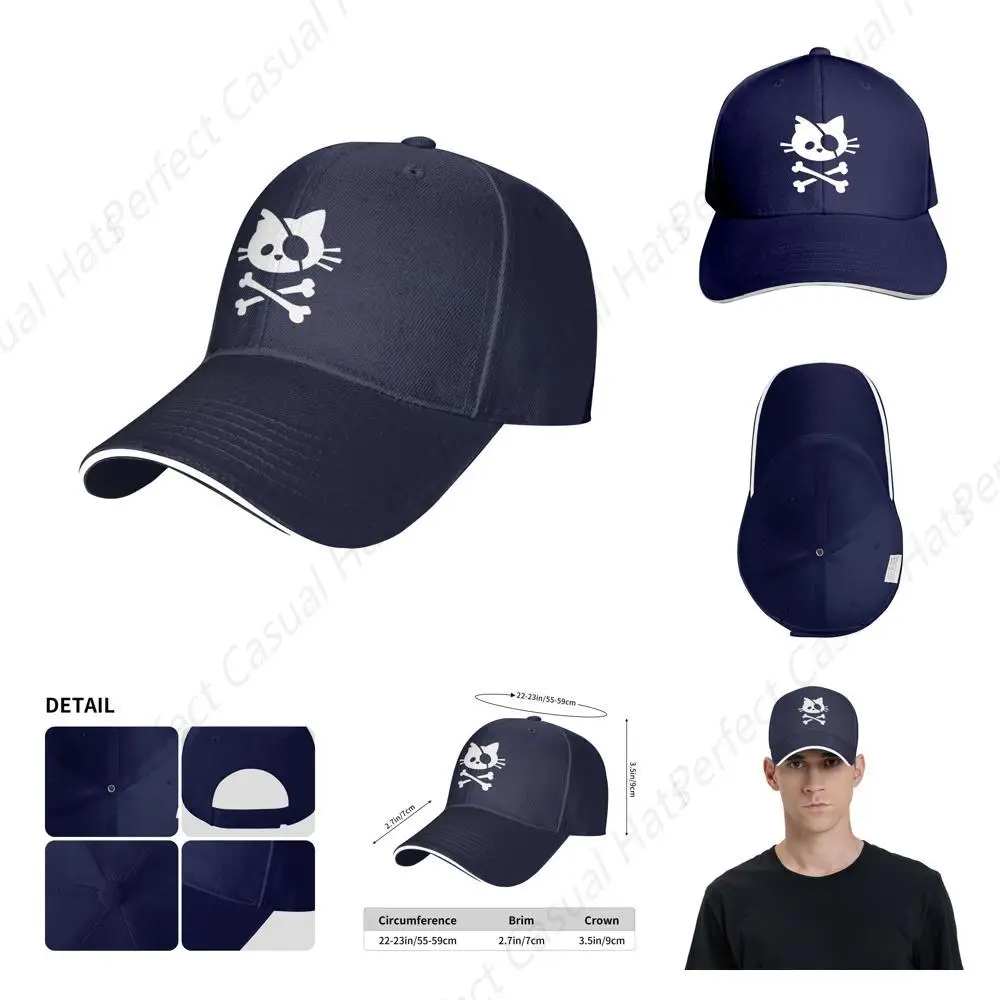 Hot-Selling Funny Pirate Cat Skull Printing Cap Unisex Cap Cute Sandwich Caps Trucker Hat Men Women Outdoor Sun Cap