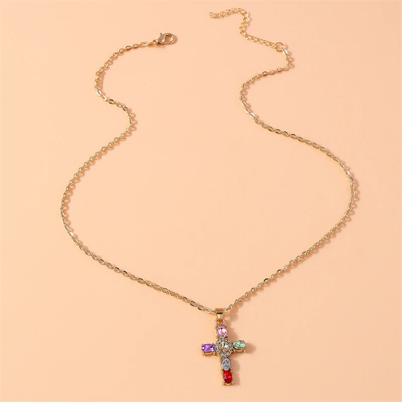Mode Kristall Kreuz Anhänger Halskette für Frauen Mädchen Party Festival Schmuck Dekoration – Detail 5