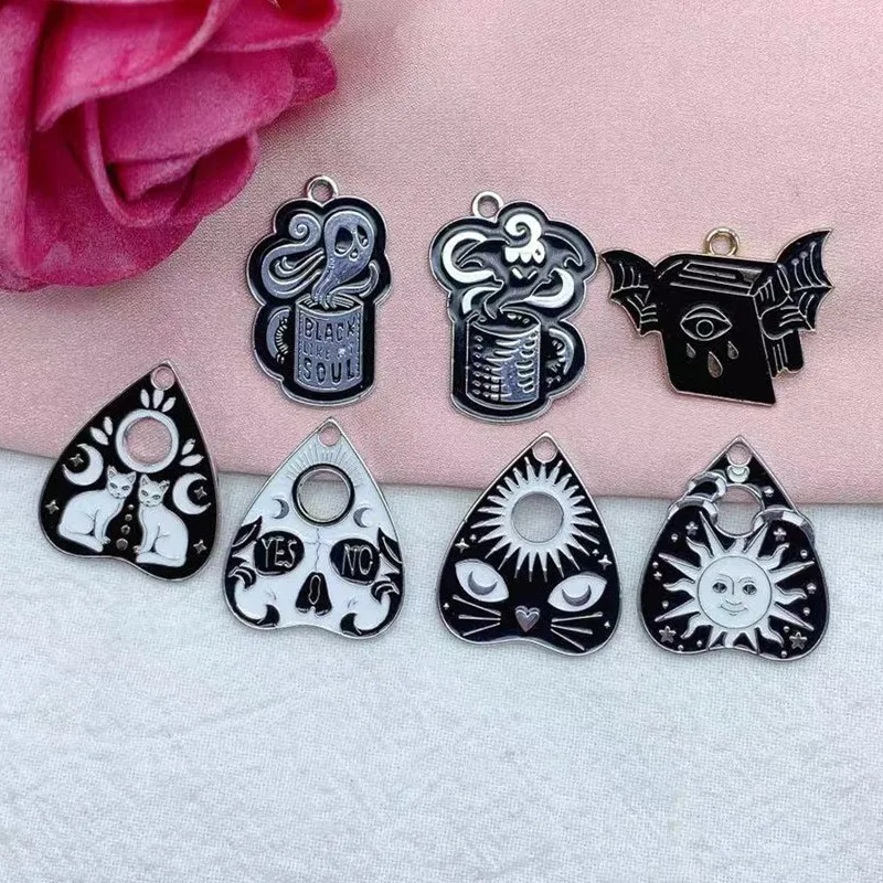 10pcs Witch Ouija Enamel Pendant charm Witch cat Sun Moon Skull  Pendant For Jewelry Making DIY Jewelry Findings Designer Chrams