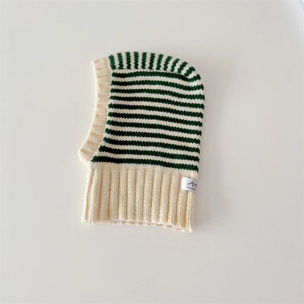 Striped Design Winter Scarf Hooded Style Ear Protection Knit Ear Protection Hats Knit Material Balaclava Shape