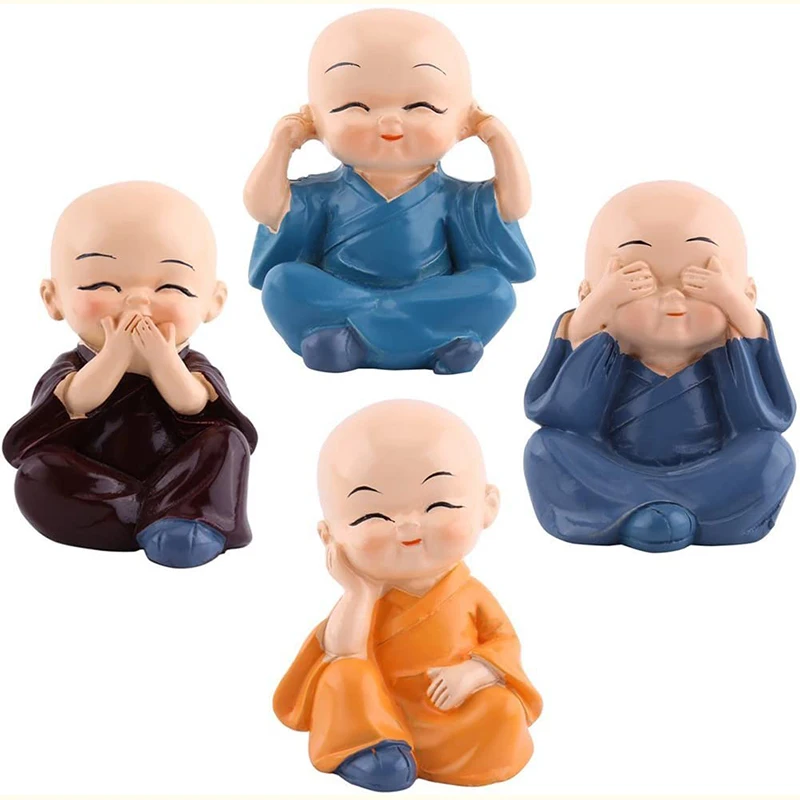 4Pcs/Set  resin Little Monk For Garden Desktop Decorations Figurines Car art