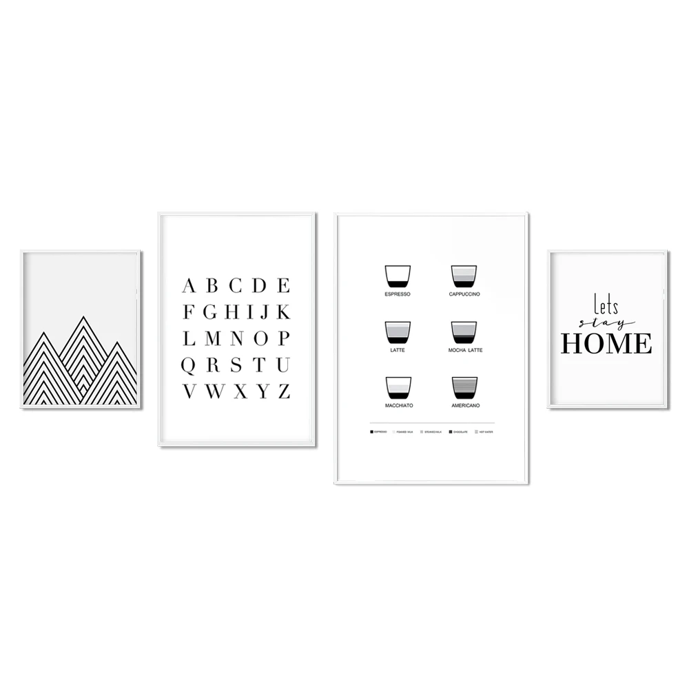 Coffee Alphabet Minimalist Line Print Black White Canvas Painting Nordic Poster Art Decorative Wall Pictures Modern Living Room