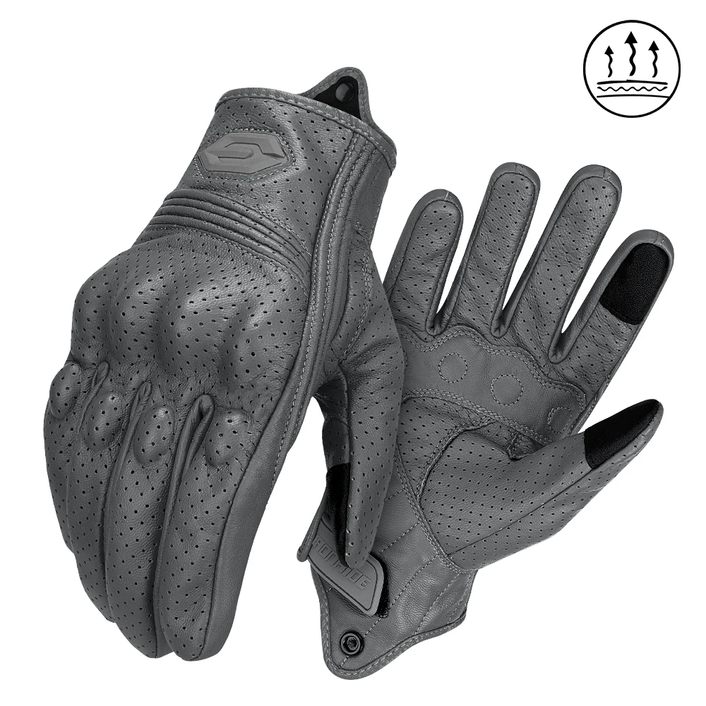 ​ Vintage lederen motorhandschoenen Zomer ademende unisex bikerhandschoenen met antislip ventilatieontwerp Motorrithandschoen