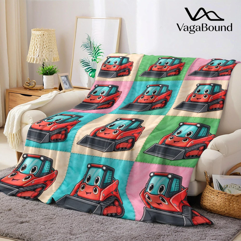 Red Skid Steer Grid Flannel Blanket Perfect for Sofa Office Bed Travel Sleep Read Relax Camping Four Season Use