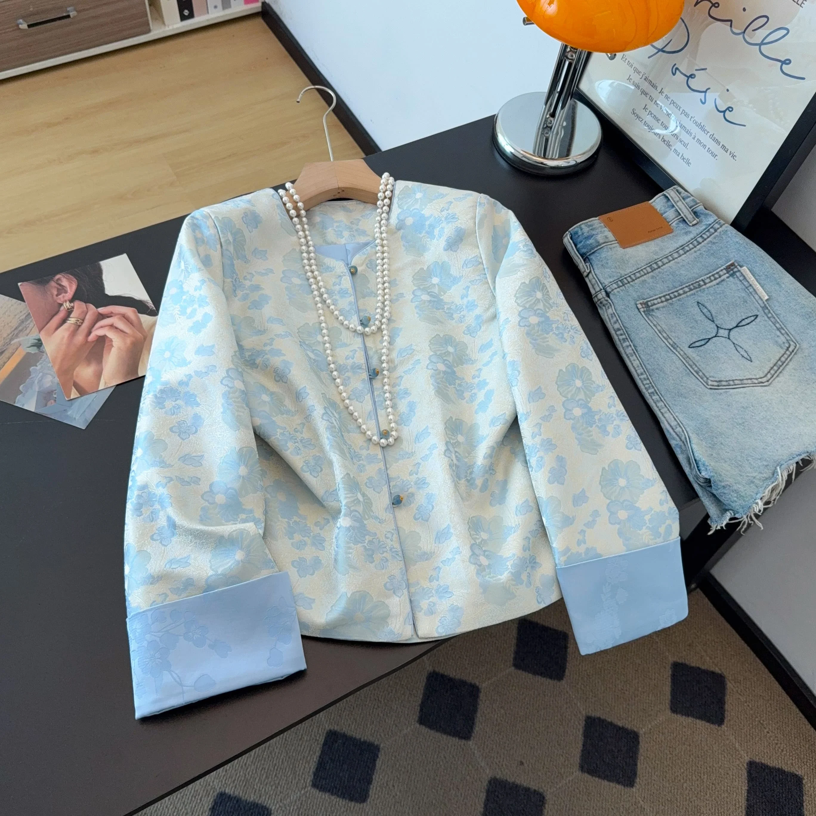 New Chinese Style Long Sleeve Embroidered Satin Jacket Eastern Ancient Charm Top Women's Fashion Traditional Costume Outerwear