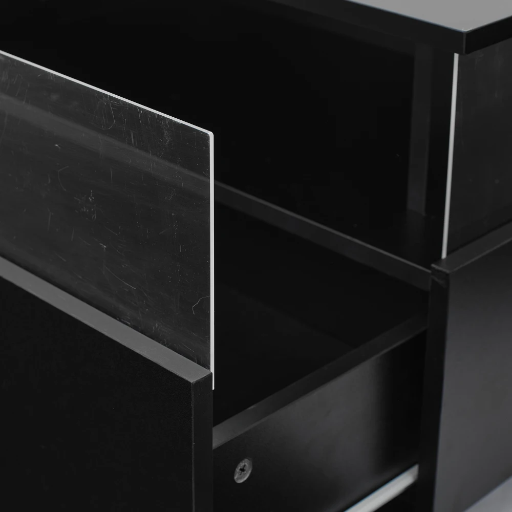 70 x 70 x 41 cm großer moderner Hochglanz-LED-Couchtisch mit 2 Schubladen und transparentem Präsentationsbereich, belastbar bis zu 30 kg – Detail 27