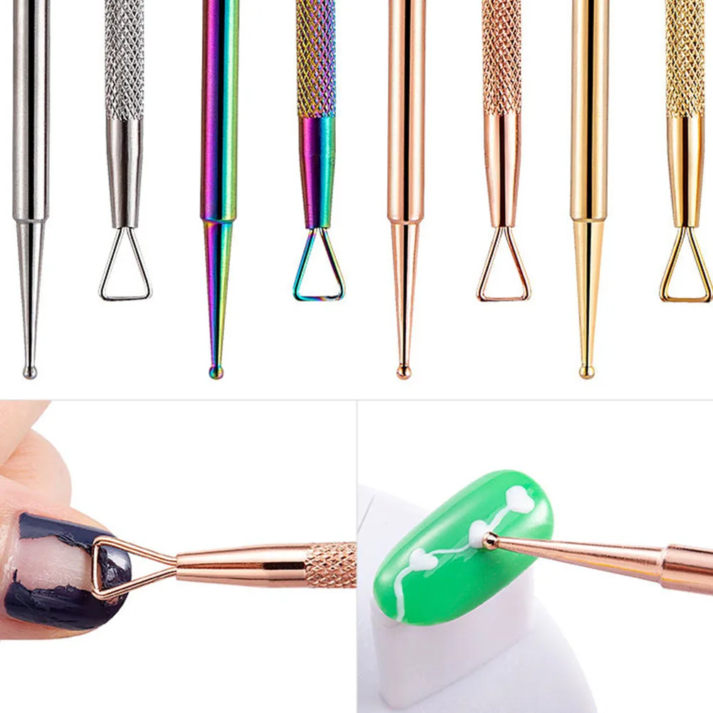 

4Pcs Dual Function Nail Art Tool Triangle Cuticle Peeler and Dotting Pen Ergonomic Handle for Professional Pedicure and Home