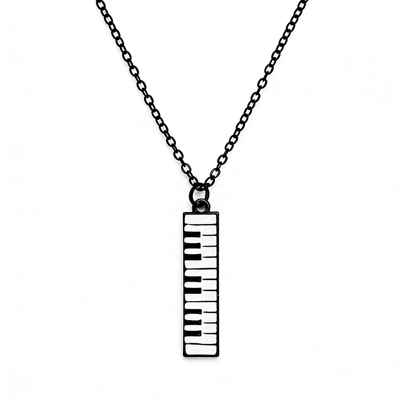 Enamel Black White Piano Key Keyboard Pendant Necklace For Women Men Musician Music Jewelry