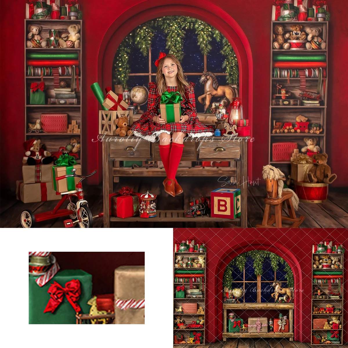 Festive Arch Workshop Backgrounds Kids Adult Photography Props Child Baby Decors Studio Photo Santa Claus Gift Backdrops