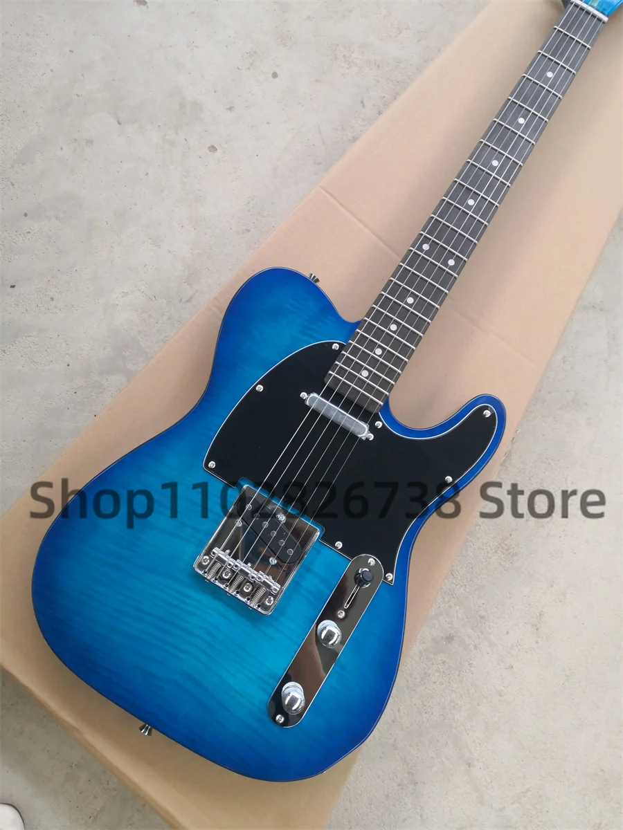 

Blue Electric Guitar Tel Ash wood body Flamed Maple top Rose wood fingerboard fixed bridge Chrome hardware factory custom